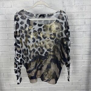 Marisima Made Italy Metallic Animal Print Knit Sweater Womens One Size Artsy